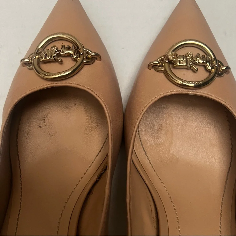 COACH Audrey 90 Leather Pump‎ Pointed Toe 3.25” Designer Heels Womens Sz 9 Nude